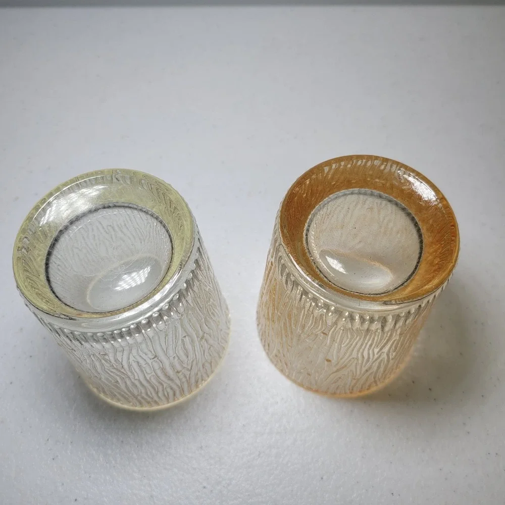 Vintage‎ Bark Wood Rustic Textured Glass Tumblers Set of 2 Clear Amber